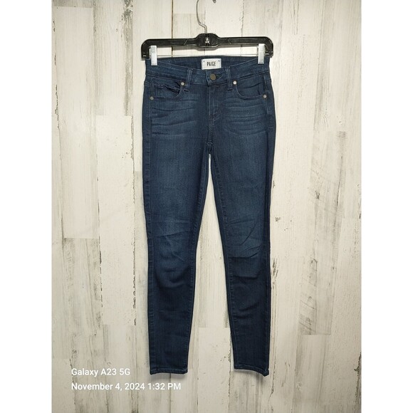 Paige Womens Verdugo Ankle Skinny Low Rise Five Pocket Dark Wash Blue Je… - Picture 1 of 8